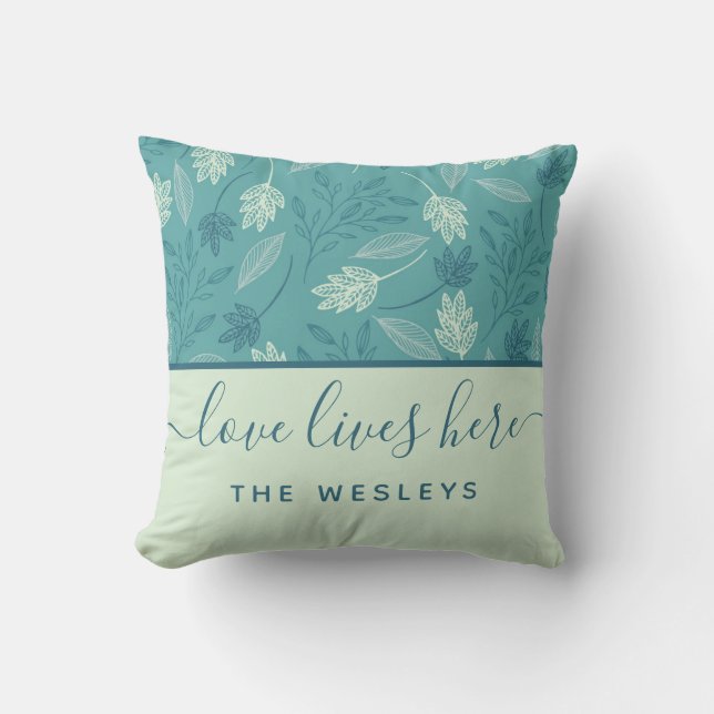 Love Lives Here Family Name Throw Pillow (Front)