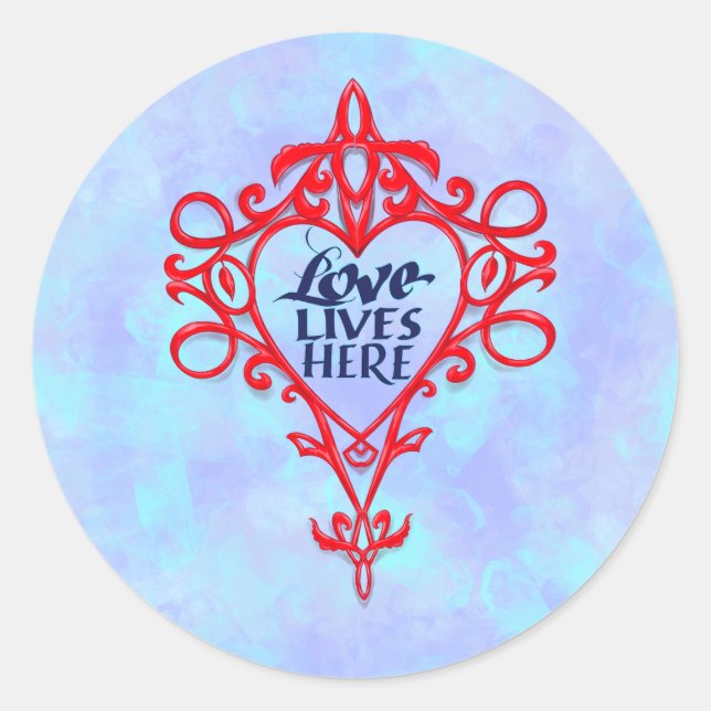 Love Lives Here, hand drawn affirmation Classic Round Sticker (Front)
