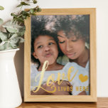 Love Lives Here Heart Family Photo Gold<br><div class="desc">Photo print with your family photo with love lives here in gold foil with a cute heart.</div>