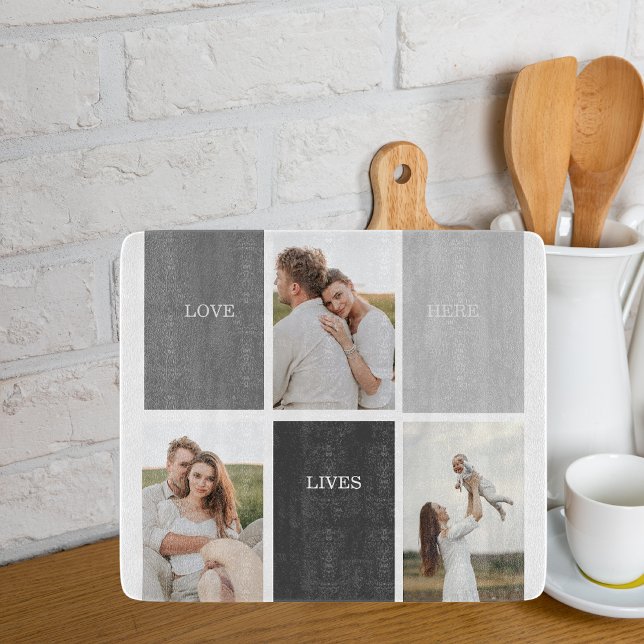 Love Lives Here | Three Photo Family Gift Cutting Board (Creator Uploaded)