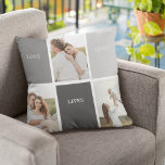 Love Lives Here | Three Photo Family Gift Outdoor Pillow<br><div class="desc">Presenting a heartwarming and personalized gift that celebrates the essence of family, featuring a beautiful grey frame adorned with a touching "Love Lives Here" quote and three cherished photos. Every time the recipient catches a glimpse of this remarkable gift, their heart will be filled with fond memories and a profound...</div>