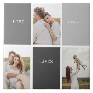 Love Lives Here Three Photo Family Gift Tile
