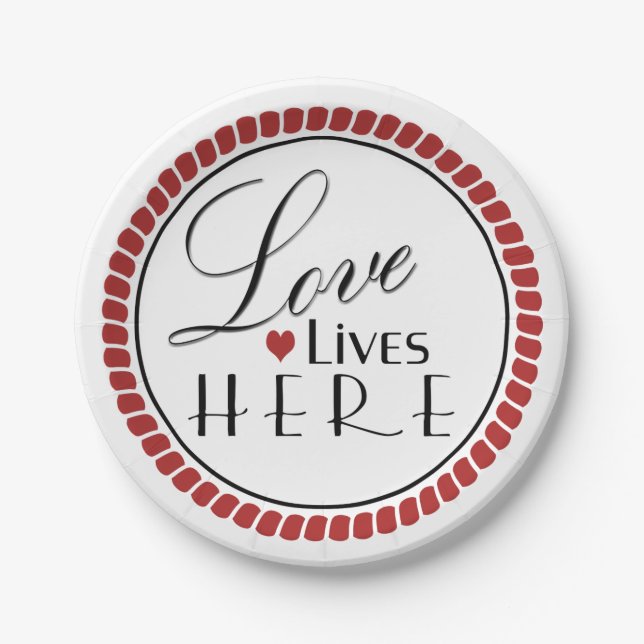 Love Lives Here Typography Paper Plate (Front)