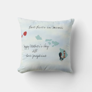 Love Lives In Hawaii State Shaped Custom Photo Throw Pillow