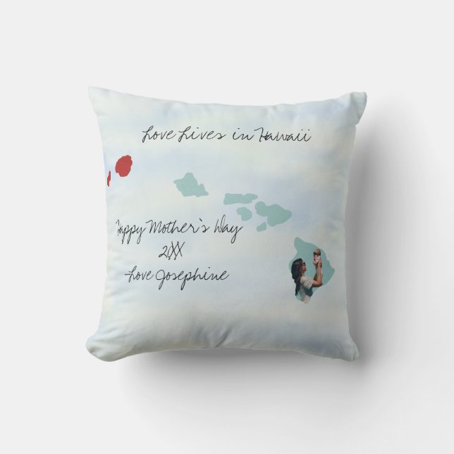 Love Lives In Hawaii State Shaped Custom Photo Throw Pillow (Front)