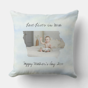 Love Lives In Iowa State Shaped Custom Photo Throw Pillow