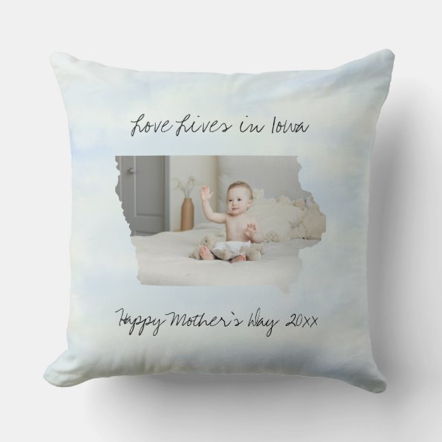 Love Lives In Iowa State Shaped Custom Photo Throw Pillow (Front)