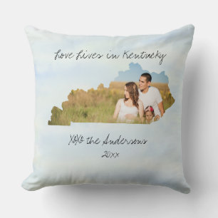 Love Lives In Kentucky State Shaped Photo Throw Pillow