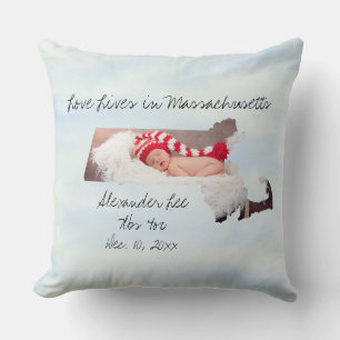 Love Lives In Massachusetts State Shaped Photo Throw Pillow