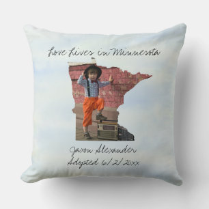 Love Lives In Minnesota State Shaped Custom Photo Throw Pillow