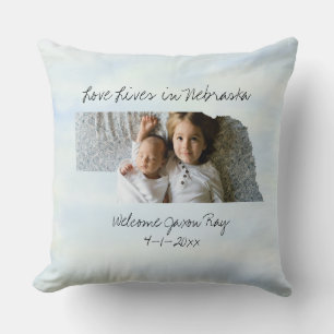Love Lives In Nebraska State Shaped Custom Photo Throw Pillow