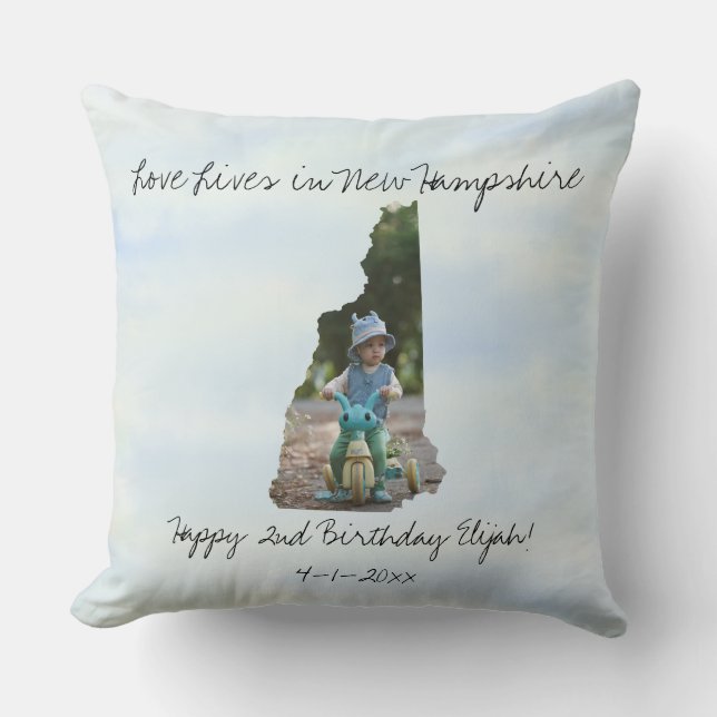Love Lives In New Hampshire State Shaped Photo Throw Pillow (Front)