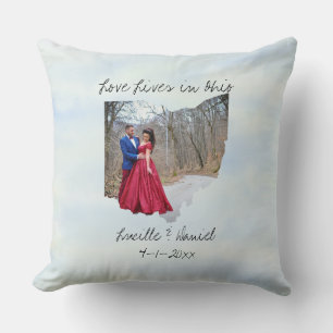 Love Lives In Ohio State Shaped Custom Photo Throw Pillow