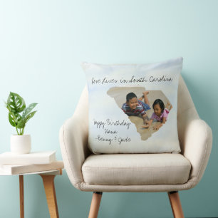Love Lives In South Carolina State Shaped Photo Throw Pillow