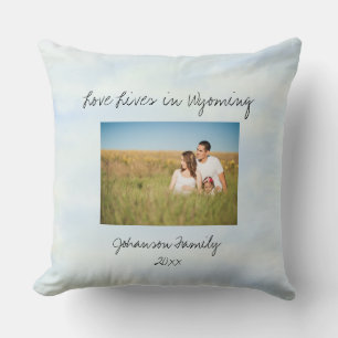 Love Lives In Wyoming State Shaped Custom Photo Throw Pillow