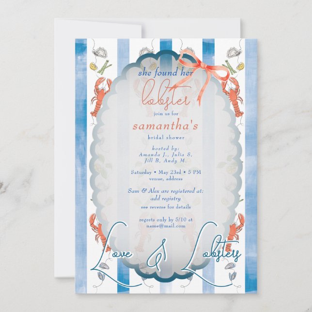 Love & Lobster Coquette Bow Wedding Bridal Shower Invitation (Front)