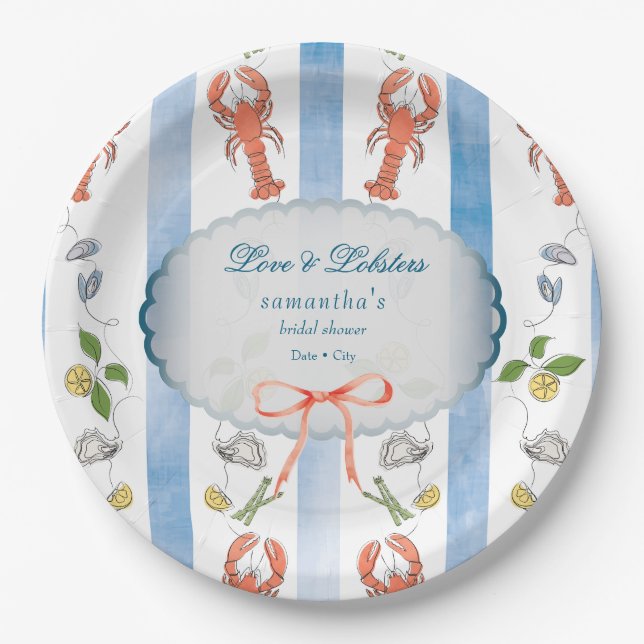Love & Lobster Coquette Bow Wedding Bridal Shower Paper Plate (Front)