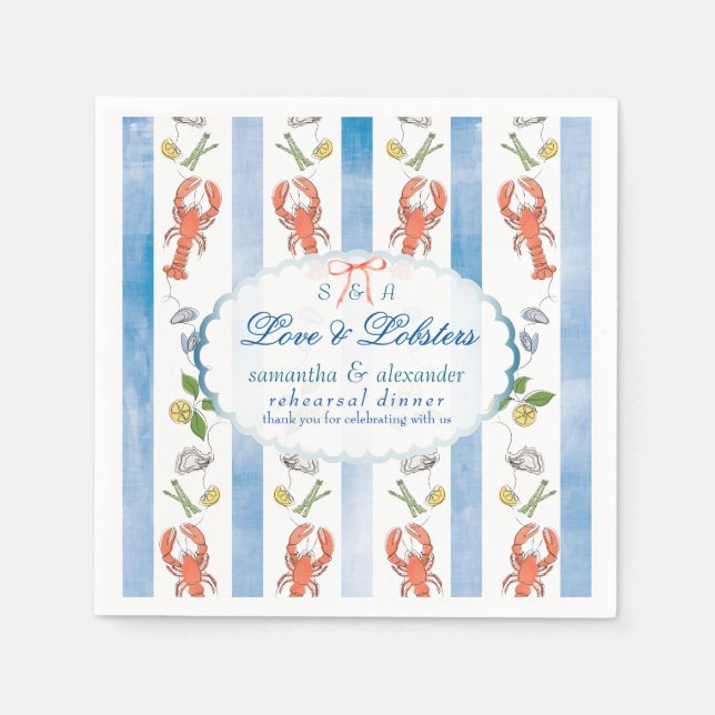 Love & Lobster Coquette Wedding Rehearsal Dinner Napkin (Front)