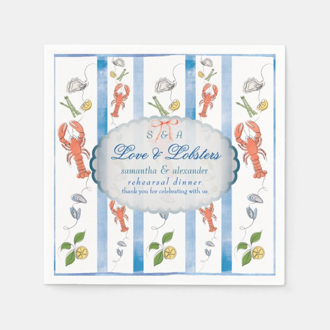 Love & Lobster Red Bow Wedding Rehearsal Dinner Napkin (Front)