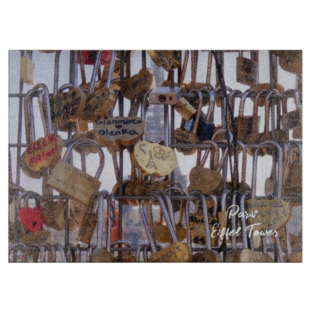 Love Locks and Eiffel Tower. Paris. France.  Cutting Board (Front)