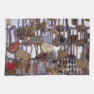 Love Locks and Eiffel Tower. Paris. France.  Kitchen Towel