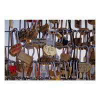 Love Locks and Eiffel Tower. Paris. France.  Poste