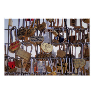 Love Locks and Eiffel Tower. Paris. France.  Poste Poster