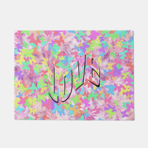 Love Logo On Pastel Butterfly Background Doormat