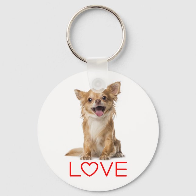 Love Long Hair Chihuahua Puppy Dog Keychain (Front)