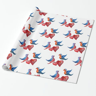 Love , Love Birds, Watercolor Birds Wrapping Paper