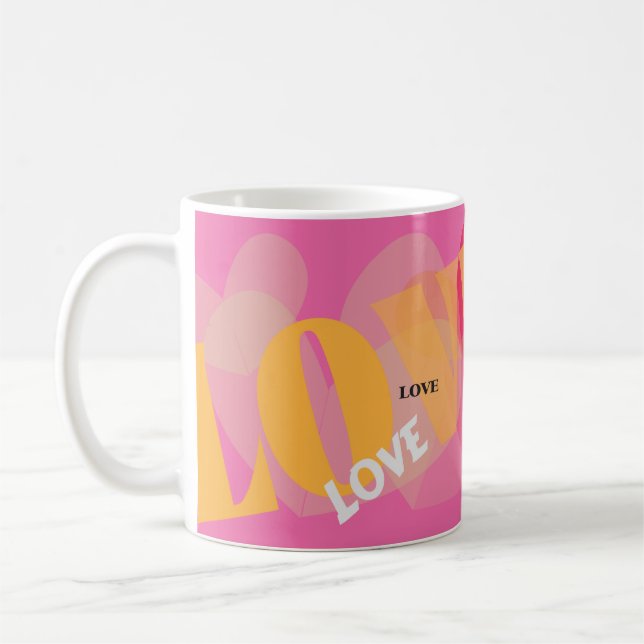 Love, Love, Love, pink, yellow, valentine's Coffee Mug (Left)