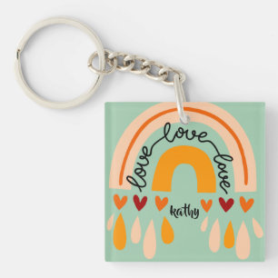 LOVE LOVE LOVE RETRO BOHO RAINBOW HEARTS KEYCHAIN