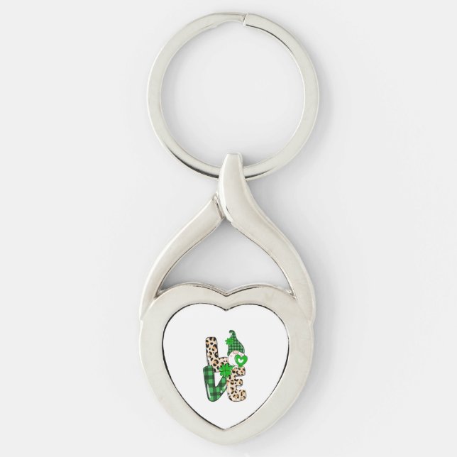 LOVE Lunch Lady Gnome Funny St Patrick's Day Shamr Keychain (Front)