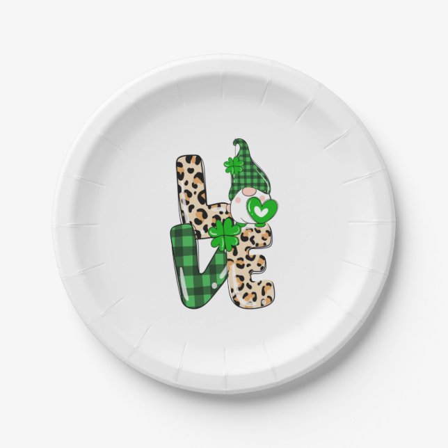 LOVE Lunch Lady Gnome Funny St Patrick's Day Shamr Paper Plate (Front)