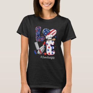 LOVE Lunch Lady Life American Flag 4th Of July T-Shirt