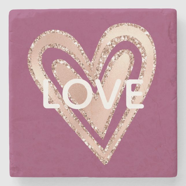 Love Magenta Blush Pink Heart Stone Coaster (Front)