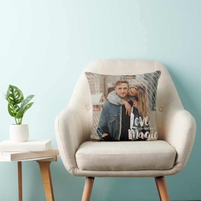 Love Magic | Modern Grunge Chalk Photo Overlay Throw Pillow (Chair)