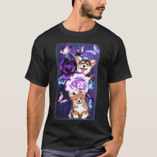Love Magical Corgi Purple Roses Fllower Butterfly T-Shirt