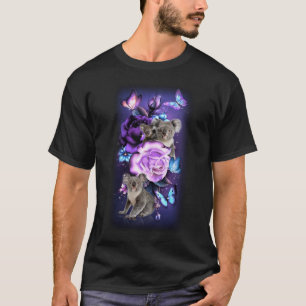 Love Magical Koala Purple Roses Flower Butterfly T-Shirt