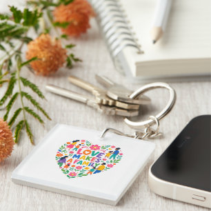 Love Makes A Family Floral Heart Shirt Keychain