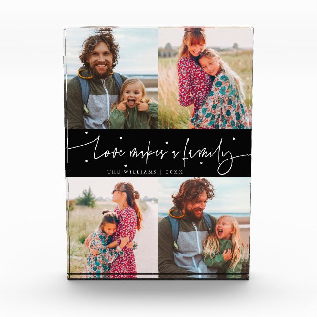 Love Makes a Family Modern Script Black Photo Block (Front)