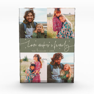 Love Makes a Family Modern Script Sage Green Photo Block