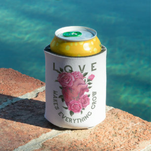 Love Makes Everything Grow – Romantic Floral Art  Can Cooler