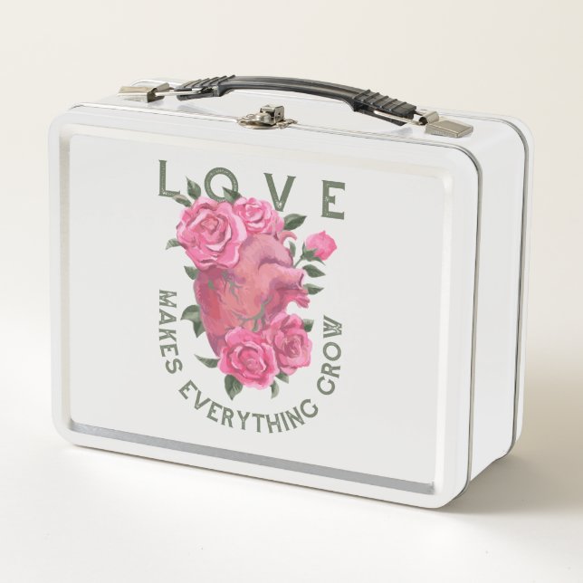 Love Makes Everything Grow – Romantic Floral Art  Metal Lunch Box (Front)
