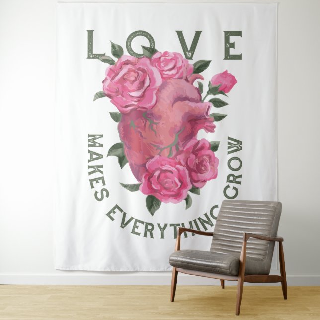 Love Makes Everything Grow – Romantic Floral Art  Tapestry (In Situ)