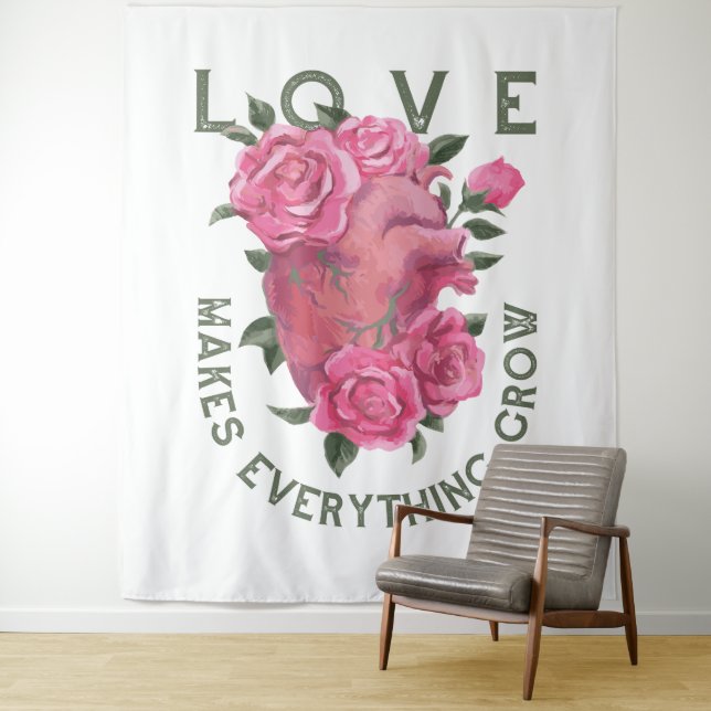 Love Makes Everything Grow – Romantic Floral Art  Tapestry (In Situ)