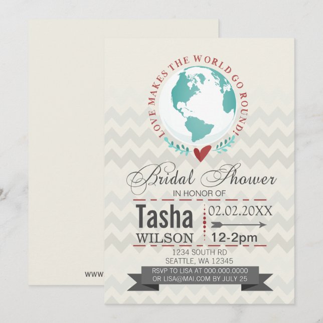 Love Makes The World Go Round Bridal Shower Invite (Front/Back)