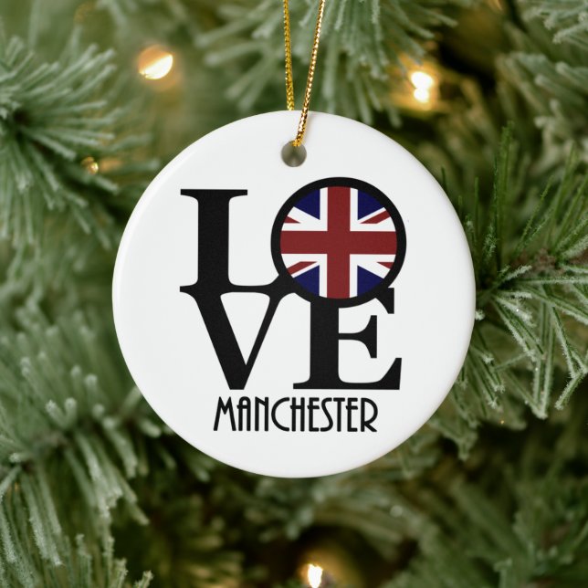LOVE Manchester England Ceramic Ornament (Tree)