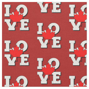 LOVE Maple Leaf Canada White on Red Fabric
