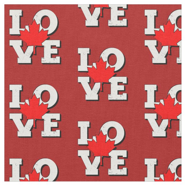 LOVE Maple Leaf Canada White on Red Fabric (Close Up)